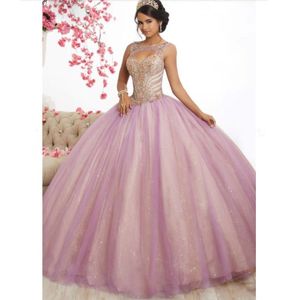 Splendid Pink TuLle Long Prom Dresses Ball Gozels 2019 Nieuw ontwerp Beading Top Sweet 16 jurk avondjurk Quinceanera Vestido de festa 215y