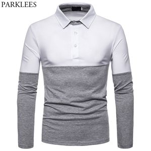 Splice Simple Men Polo Shirt Elegante Casual Slim Fit Polo Shirt Mens Daily Streetwear Men Polos Long Sleeve Camisa Masculina 2XL 210524