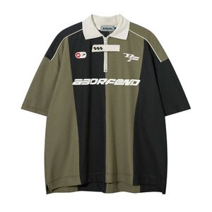 Splitte contrasterende kleur korte mouwen poloshirt voor heren Instagram American Trendy Racing Suit met een kwart mouwen T-shirt en zomerhelft mouwen T-shirt