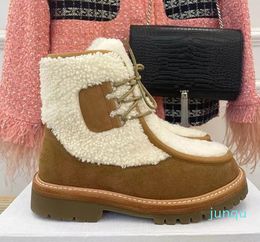 Lã emendada proteção contra frio sapatos casuais senhora vintage arco triunfal botas martin de fundo grosso