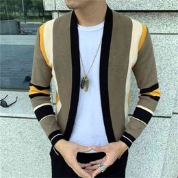 Splicing Contrast Trui Jas Casual Mannen Jas Tricot Cardigan Gebreide Casaco Masculino Hombre 210918