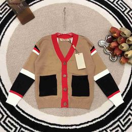 Cardigan design d'épissage pour enfants, pull pour bébé, produits de printemps, taille 100-150 CM, veste tricotée multicolore de styliste, Oct10