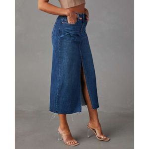 Split 2024 Nouveau denim Femme haute taille lavée A-line jupe de longueur