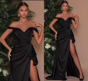 Split zwarte jurken sexy off schouder backless high side spleet feest avondjurken prom vestidos