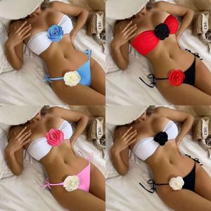 Split body zwempak sexy bikini strapless bloemen sexy backless zwempak voor vrouwen