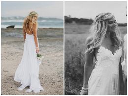 Dividir vestidos de noite fantasia praia vestido de casamento espaguete sem costas branco marfim renda vestido de noiva branco marfim renda vestido de noiva eveni2901