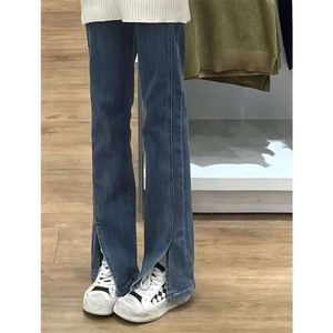 Split hoog getailleerde oversized jeans met rechte pijpen voor dames, losse mopbroek met wijde pijpen, High Street Trendy Ins