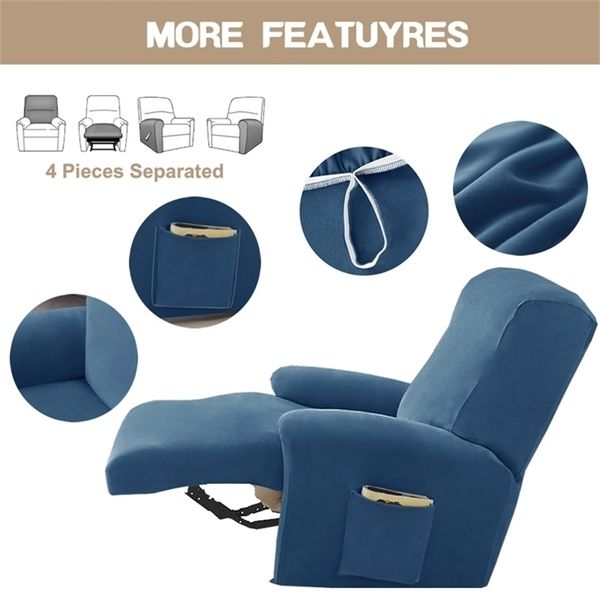 Split Style Recliner Cover Velvet All-inclusive Massage Lazy Boy Chair Lounger Single Couch Sofa Slipcover Fauteuil s 211116