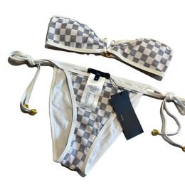 Split zwempak Strappy Drappy Domans Thong badpak strand zwart witte geruite buis boven twee stuk zwempak streep draad hoofd check patroon zwempak zomervakantie bikini