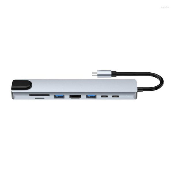 Splitter Docking Station USB C 8 In 1 Plug And Play Multifonctionnel Pour Ordinateur Portable Disque Dur Lecteur De Carte Flash