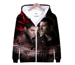 SPN Supernatural 3D Print Zip Up Up Up Femme à sweat à sweat Sweetshirt Streetwear Hip Hop à manches longues à capuche à capuche à capuche Male