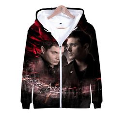 SPN Supernatural 3D Print Zip Up Up Up Femme à sweats à sweat Sweetshirt Hip Hop Hop Hop Hooded Hooded Zipper Jacket Mas Male Tracksuit3653159