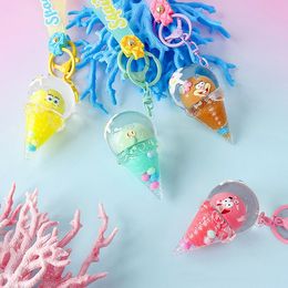 Éponge, porte-clés de dessin animé pour bébé, série pendentif, huile de crème glacée dans la main, accessoires de corde, vente en gros