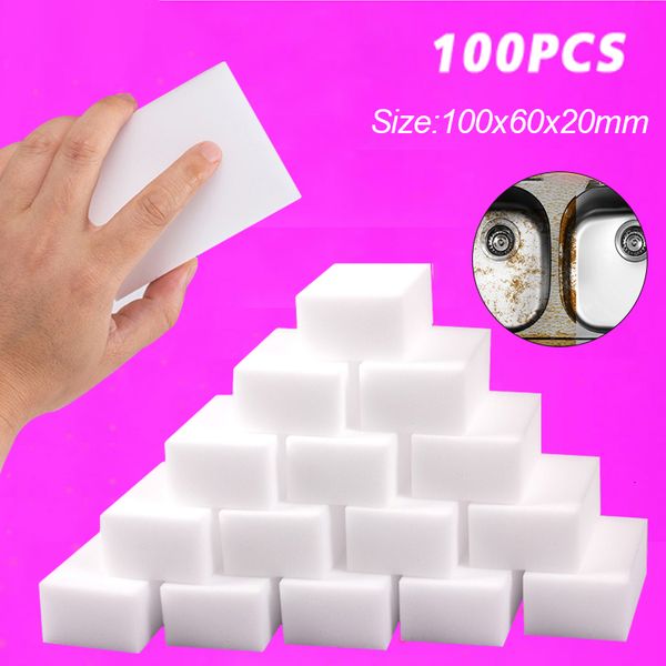 Esponjas Almohadillas para fregar 100PCS Esponja mágica 10x6x2cm Borrador de limpieza de melamina para lavar platos Herramientas para el hogar Baño de cocina 230721