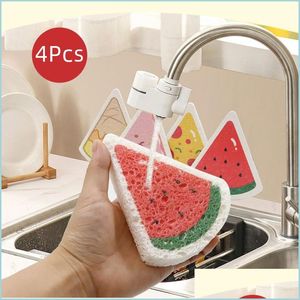 ￉ponges parcourant les coussinets 4pcs cr￩ativit￩ magique Lavage ￠ vaisselle Sponge Kental Kitchen Migic Cleaning Wipe Strong Runring Pad Dhtus