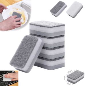 Sponges Scouring Pads 5pcs Home Double-sided Wipe Gray Dirt-resistant Pad Kitchen Stain Professional Cleaning Supplies Y23