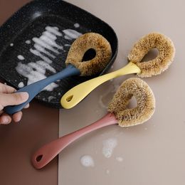 Éponges tampons à récurer brosse à pot marron de noix de coco antiadhésive lavage spécial à long manche tasse de nettoyage de cuisine 230825