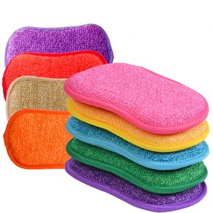 Éponges Tampons À Récurer Cuisine Nettoyage Récurage Réutilisable NonScratch Microfibre Scrubber Éponge Home Clean Pot Pan Lave-vaisselle 230721