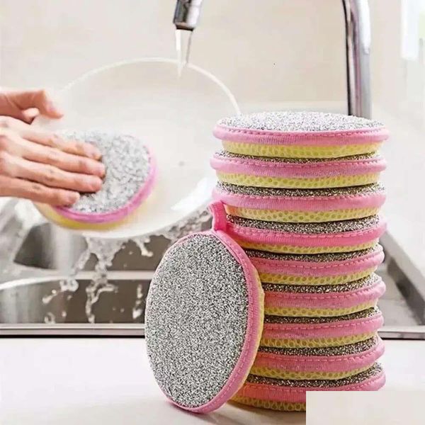 Éponges Tampons à récurer Pan Double Éponge Pot Lave-vaisselle Lavage Ménage Outils De Nettoyage Cuisine Vaisselle Plat Brosse À Laver 2023 S Otvjw