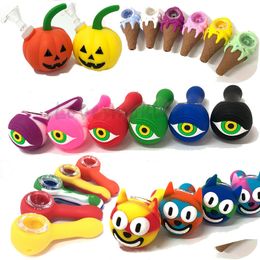 Cuillère en silicone Tuyau Pipes à fumer de dessin animé Tuyaux de brûleur à mazout faits à la main Tuyaux de tabac avec des lames de verre Bol Pièces Bong Accessoires pour fumer