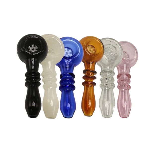 Cuillère Pipe à main pour fumer environ 4,1 pouces avec écran en étoile Perc Tabac Pipes en verre colorées Bol à trou d'air latéral 3 anneaux Tube Accessoires pour fumer