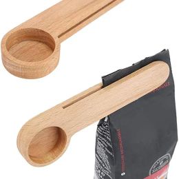 Scoop de café en bois à cuillère avec sac à soupape à soupape en bois massif en bois de mesure des cuillères à thé Clips Clips FY5271 0327