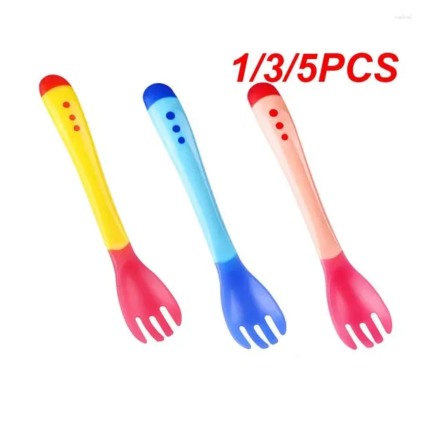 Cucharas 1/3/5 Uds. Infantil, apto para bebés, no tóxico, seguro, sopa caliente, utensilios para bebés resistentes al calor, tenedor de autoalimentación para nacidos