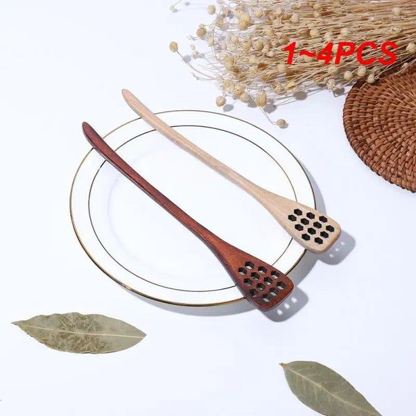 Cuillères 1-4 pièces mixte longue poignée bâton de mélange outils à Dessert en bois naturel Style coréen accessoires de cuisine