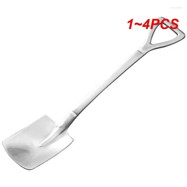 Cucharas 1-4PCS Forma de pala de acero inoxidable Té Café Azúcar Cuchara Helado Postre Vaisselle Cuchillo Hogar Cocina Masque