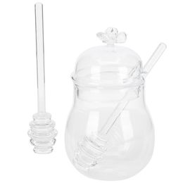 Lepels 1 Set van Glass Honey Jar Opslagfles met roersticks transparant