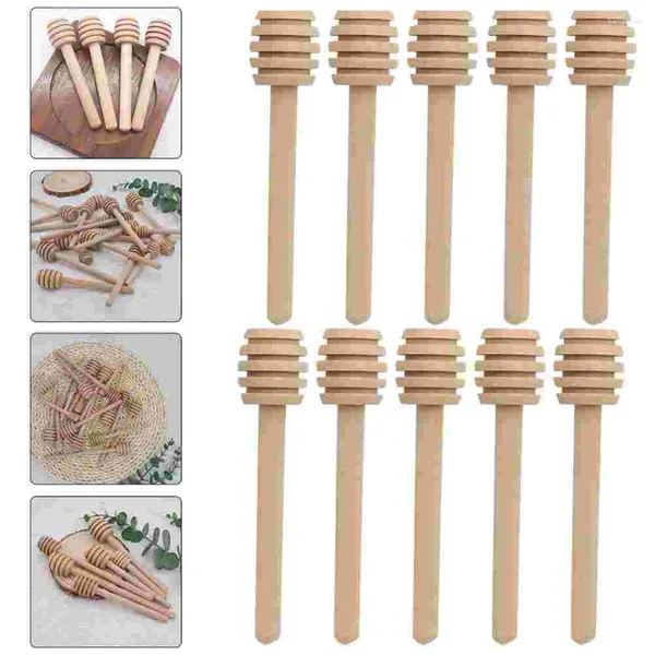 Cucharas 10 PCS Agitadores de palo de miel de madera Palos de cocina Varillas de contenedor de agitación de café portátil