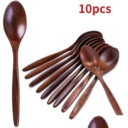 Cucharas 10 PCS Juego de cucharas de sopa de madera 73 pulgadas Mango largo Mesa natural Comer Mezclar Revolver Cocinar 230302 Entrega de gotas Inicio Gar OTC4W