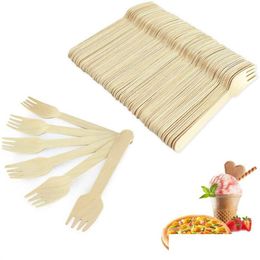 Cuillères 100 Pcs Couverts En Bois Jetable Partie U Fourchette Crème Glacée Biodégradable Dessert Cuillère Couteaux Drop Delivery Maison Jardin Cuisine Dhcbx