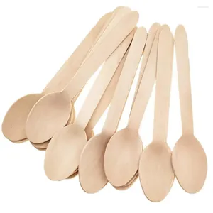 Cucharas 100 Uds cuchara de madera desechable helado de madera vajilla cocina utensilio de cocina herramientas sopa cucharadita