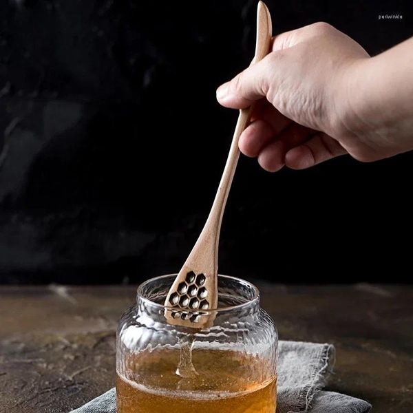 Cuillères 10pcs miel cuillère en bois stick serveur de serveur pour le pot long thé à thé café boisteur mélanger la vaisselle