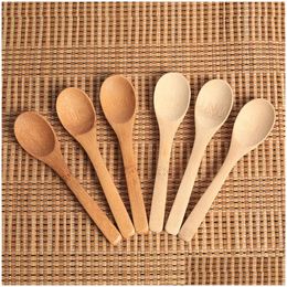 Cuillères 12,8 cm / 5 pouces cuillère en bois vaisselle écologique cuillère en bambou café miel thé soupe cuillère à café agitateur ustensile de cuisine outil Jy0293 Dhjgi