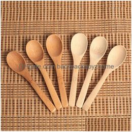 Cucharas 12,8 cm / 5 pulgadas Cuchara de madera Vajilla ecológica Cuchara de bambú Café Miel Té Sopa Cucharadita Agitador Utensilio de cocina Herramienta Jy1022 Dhscw