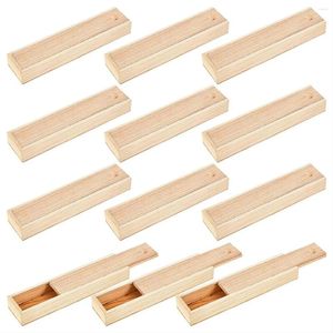 Lepels 12 Stuks Onafgewerkte Houten Doos Met Schuifdeksel 9X2.2 1.2 Inch Kleine Case Container Gift Sieraden potlood