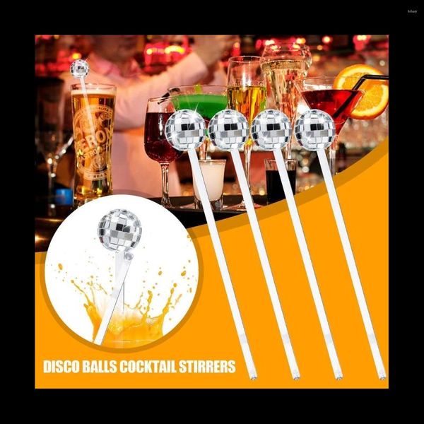 Cucharadas de 12 piezas de bola de discoteca Bolsa Bebida de cóctel Bebida de café Sticks de espejo de plástico Drink Fiest