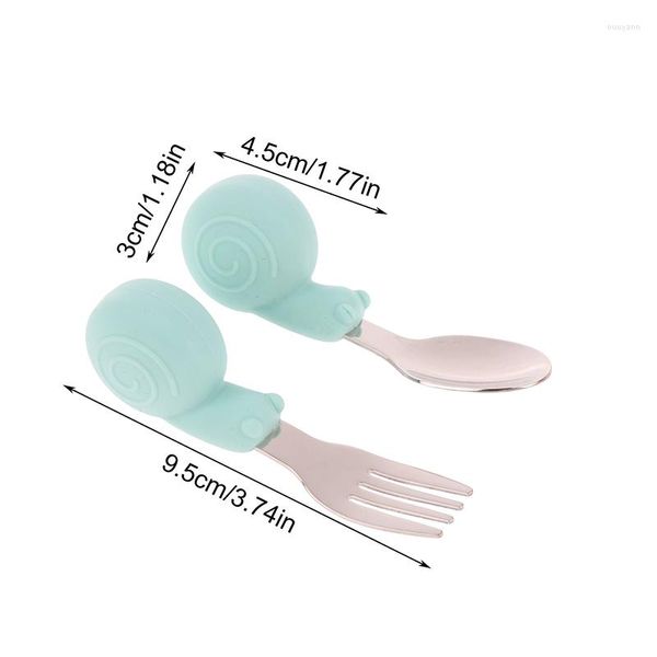 Cuillères 1pc mignon dessin animé hippopotame escargot silicone bébé cuillère et fourchette en acier inoxydable vaisselle