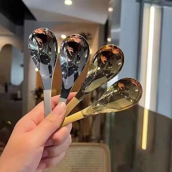 Cuillères 1pc cuillère en acier inoxydable coréen long manche vaisselle épaissir remuer glace repas ménage dîner fourchette à dessert