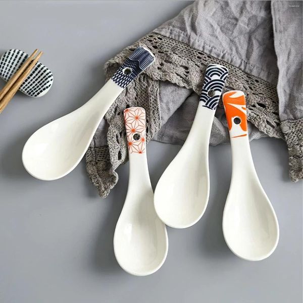 Cucharas 1 Uds cuchara de cerámica esmalte multifunción porcelana cuchara japonesa sopa de gachas vajilla restaurante menaje de cocina para el hogar