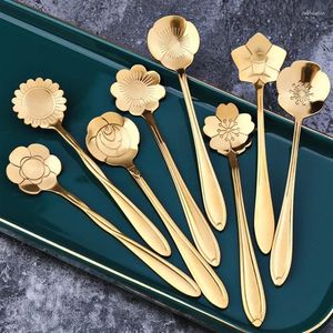 Lepels 1 stks bloemlepel set kleine theelepel koffie schattig ijs dessert zilver goud roestvrij staal voor thee