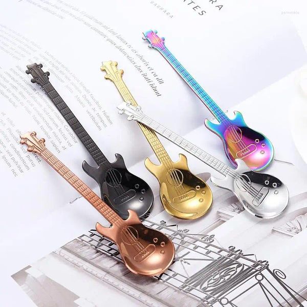 Cucharas 1 PPCS Guitarra inoxidable Guitarra en forma de guitarra larga Coffee Coffee Coffee Teaspoon Herramientas para beber Cocina