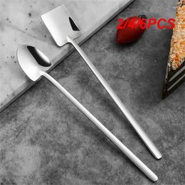 Lepels 2/4/6PCS Rvs Ijs Koffielepel Schop Vorm Thee Dessert Cake Lange steel Vierkant Servies Keuken Gereedschap