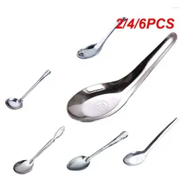 Cuillères 2/4/6PCS Cuillère en acier inoxydable Vaisselle Soupe Riz Plat Spoat Chinois Approfondi Miroir de grande capacité