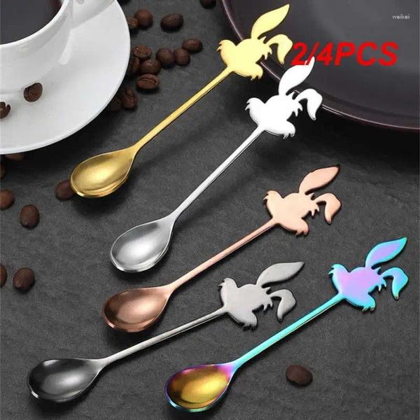 Cucharas 2/4PCS Cuchara de dibujos animados Lindo Acero inoxidable Café Miel Helado Postre Mezcla Vajilla Cocina