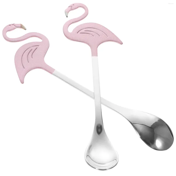 Cucharas 2 PCS Cuchara de postre Flamenco Scoops para agitar Cocina Beber Café Mini Hielo 304 Acero inoxidable Niño