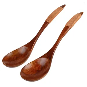 Cuillères 2 pièces cadeau de pendaison de crémaillère cuillère à soupe en bois ustensiles de cuisine couverts en bambou Vintage ustensiles réutilisables