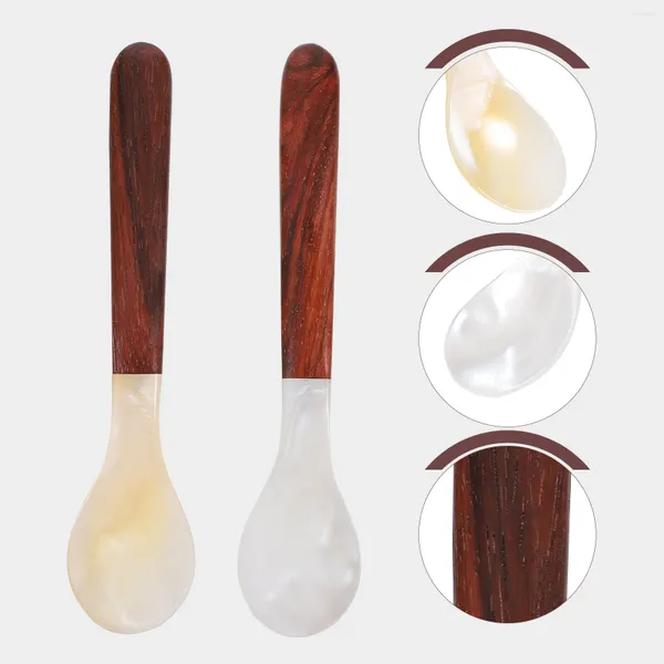 Cuillères 2 pcs coquille naturelle cuillère expresso manche en bois scoop scoop desert poire enfant